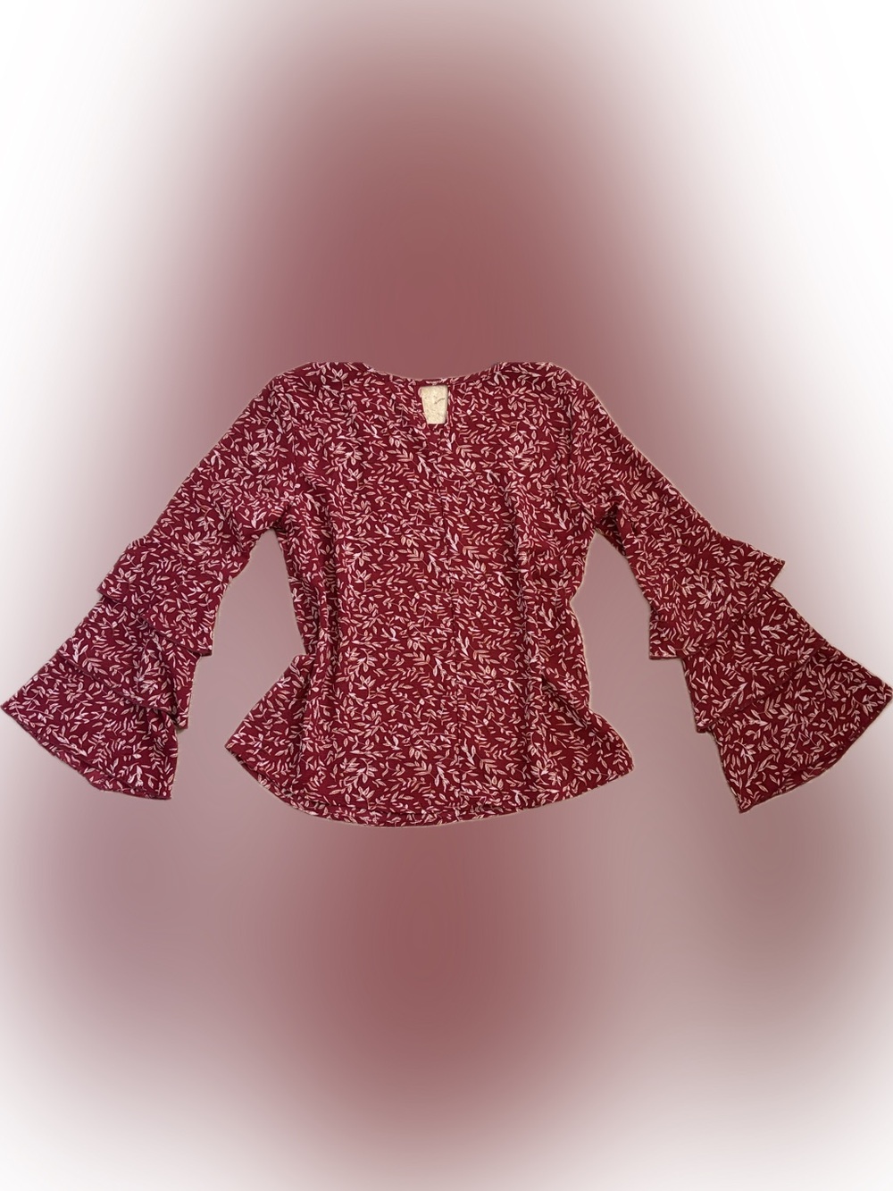 PANHANDLE BLOUSE BURGUNDY FLOUNCY LONG SLEEVES GORGEOUS 4 FALL! MEDIUM